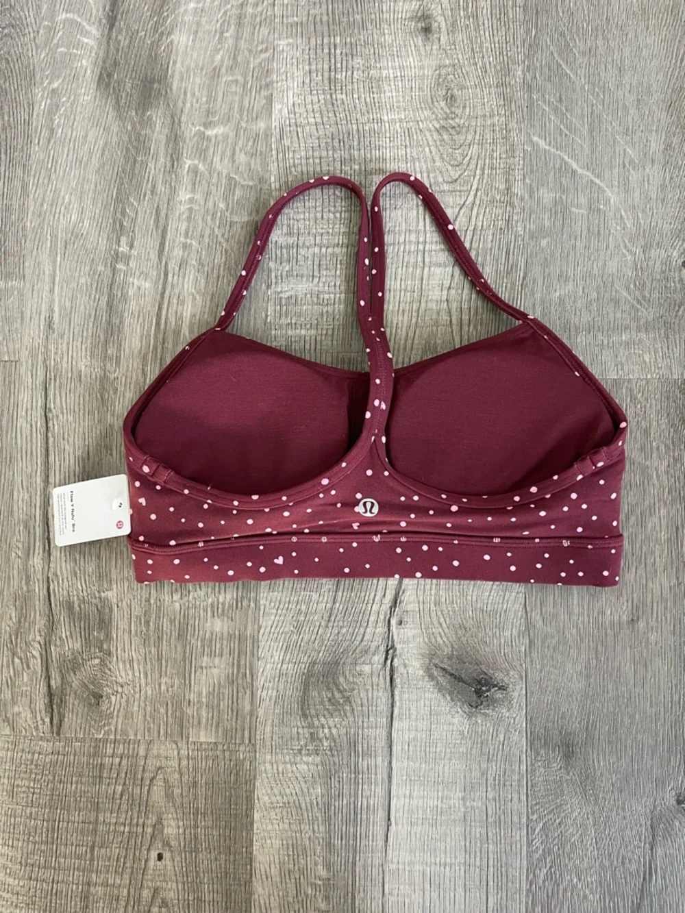 NWT lululemon Flow Y Bra Nulu Heart Scatter Dot Print Candy Cloud Burgundy Bay 8 - Picture 4 of 6